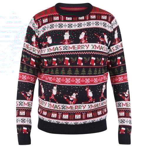 D555 Eggnog Santa Jacquard Knitted Crew Neck Jumper Black/Red